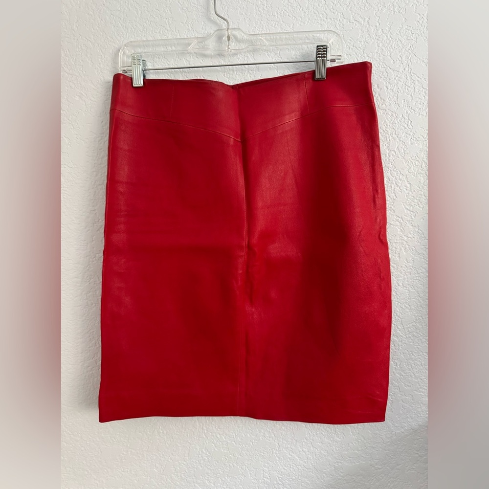Red stretch leather skirt